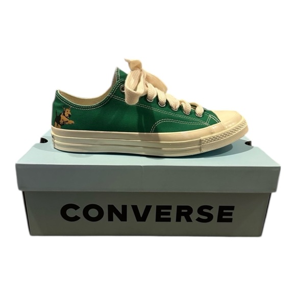 CONVERSE On the Green/Winter White (cream) Canvas Sneakers w/ green extra laces - Picture 6 of 16